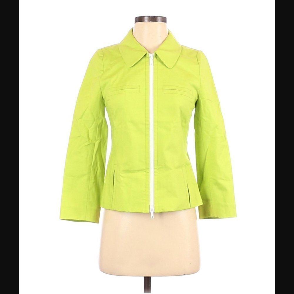Lafayette 148 New York Jacket 2 Neon Lime Green Zipper Bright Luxury NWOT